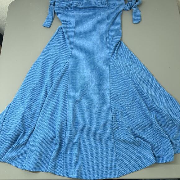 En Saison Fit and Flare Dress Women S Blue Stretch Jersey Knit - Picture 7 of 15